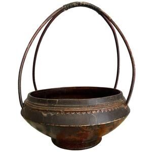 Antique Chinese Chrysanthemum Wooden Handled Bowl